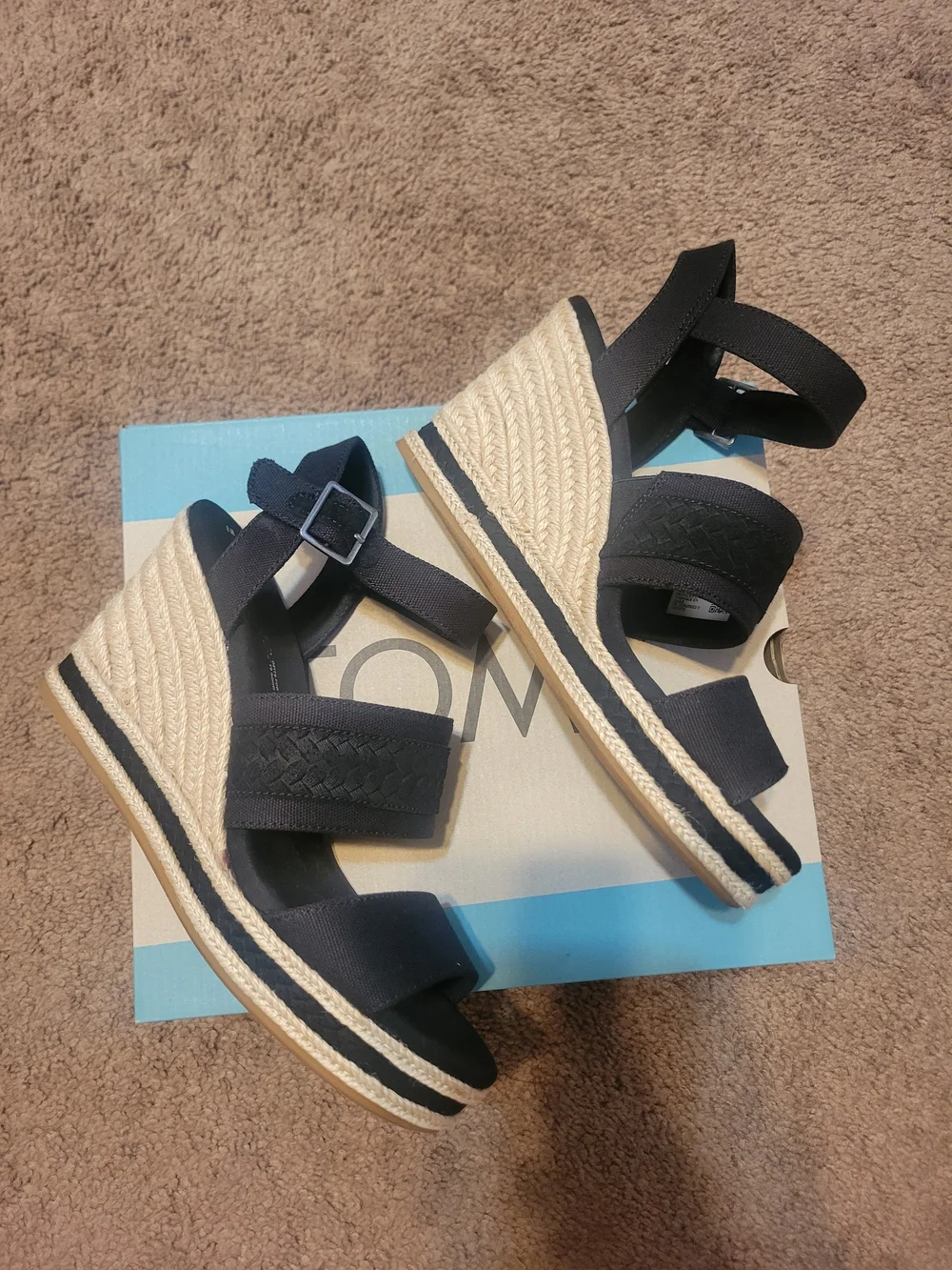 TOMS Black Women's Espadrille Wedge Sandals